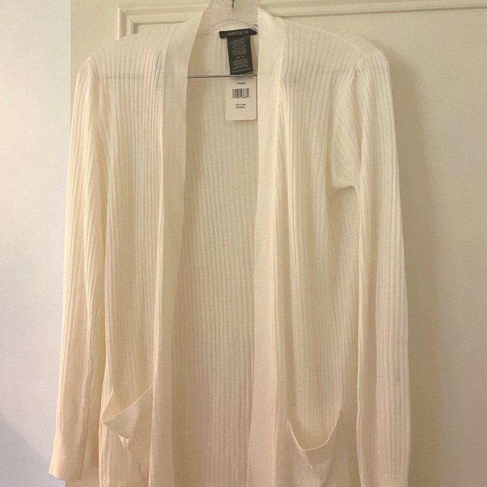 Matty M Ladies' The Summer Cardigan Long Sleeve Lightweight Sweater White